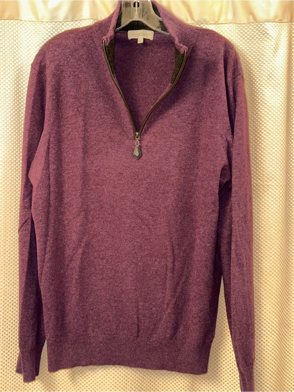 Neiman Marcus Heathered Plum Half-Zip Cowl Sweater Men’s XL